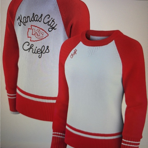 Tops - Kansas City Chiefs Red and White Sweater